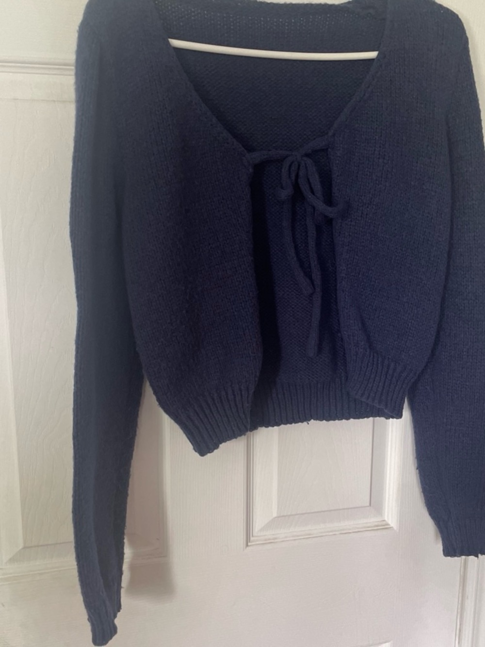 SHEIN Navy Tie-Front Cropped Cardigan